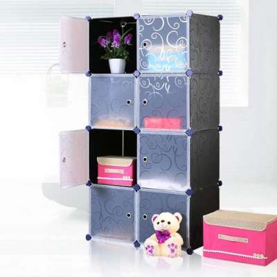 Black 8 Cubes Modular Dustproof Home Plastic Book Storage Cabinet