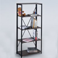 Industrial style 4-tier metal frame wood folding book shelf for sale